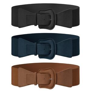 9346 3 Pack Suede Womens Elastic Wide Belts For Dresses Fashion